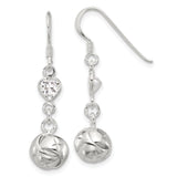 Sterling Silver Dangle Earrings with Heart-Shaped Cubic Zirconia and Floral Ball Charms