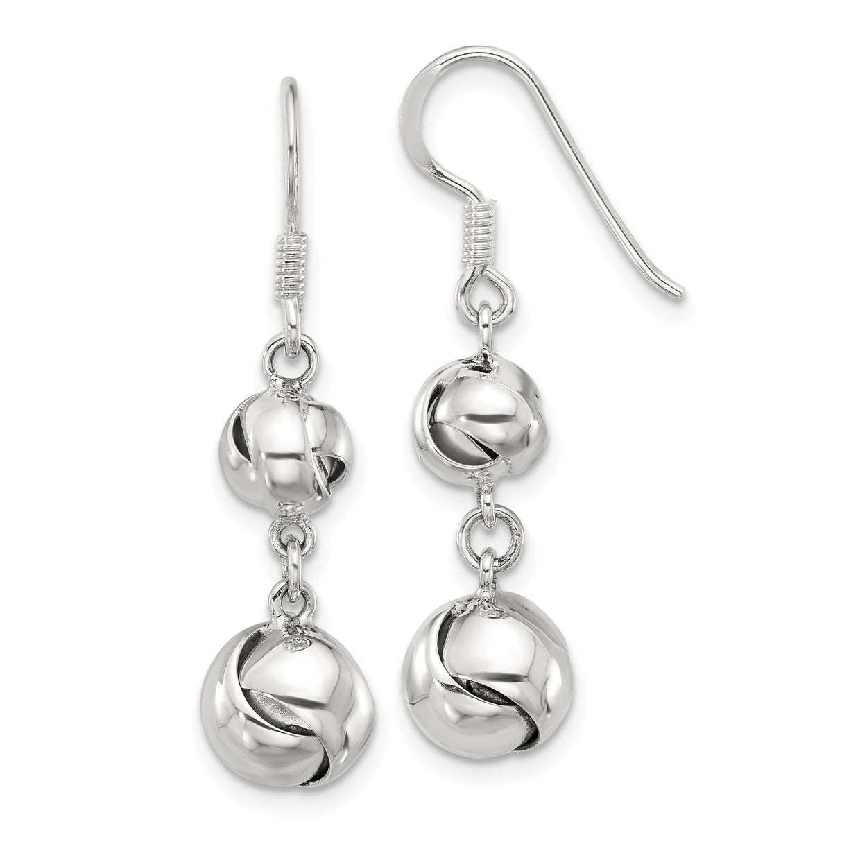 Sterling Silver Dangle Earrings with Double Knot Bead Drops, Polished Twist Design, Lightweight Contemporary Style, Elegant Interwoven Silver Accessories for Women, Classic Everyday Wear