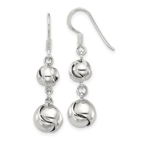 Sterling Silver Dangle Earrings with Double Knot Bead Drops, Polished Twist Design, Lightweight Contemporary Style, Elegant Interwoven Silver Accessories for Women, Classic Everyday Wear