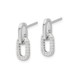 Sterling Silver Dangle Earrings with Cubic Zirconia, Interlocking Oval Link Design