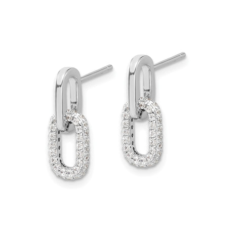 Sterling Silver Dangle Earrings with Cubic Zirconia, Interlocking Oval Link Design