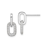 Sterling Silver Dangle Earrings with Cubic Zirconia, Interlocking Oval Link Design