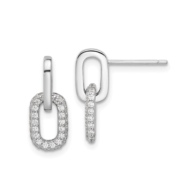 Sterling Silver Dangle Earrings with Cubic Zirconia, Interlocking Oval Link Design