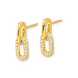 Sterling Silver Drop Earrings with Cubic Zirconia, Double Oval Link Design