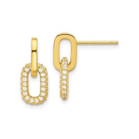 Sterling Silver Drop Earrings with Cubic Zirconia, Double Oval Link Design