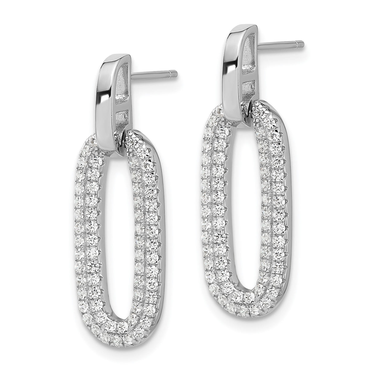 Sterling Silver Dangle Earrings with Cubic Zirconia, Open Oval Drop Design