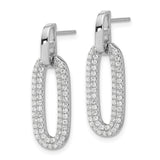 Sterling Silver Dangle Earrings with Cubic Zirconia, Open Oval Drop Design