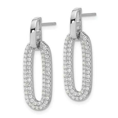 Sterling Silver Dangle Earrings with Cubic Zirconia, Open Oval Drop Design
