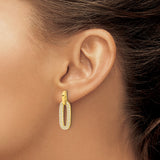 Sterling Silver Dangle Earrings with Cubic Zirconia, Elongated Oval Open Link Design