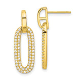 Sterling Silver Dangle Earrings with Cubic Zirconia, Elongated Oval Open Link Design