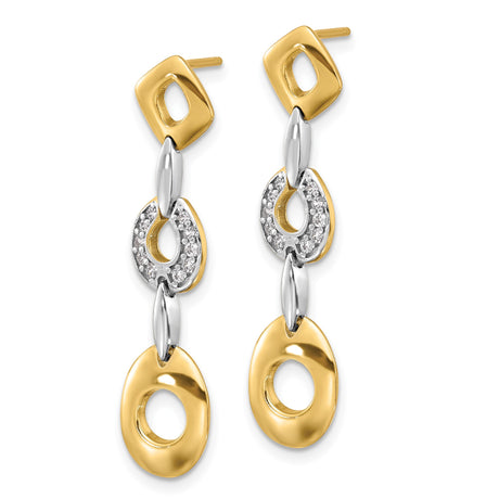 Sterling Silver and 14k Yellow Gold Dangle Earrings with Cubic Zirconia, Geometric Statement Style