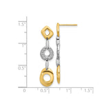 Sterling Silver and 14k Yellow Gold Dangle Earrings with Cubic Zirconia, Geometric Statement Style