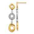 Sterling Silver and 14k Yellow Gold Dangle Earrings with Cubic Zirconia, Geometric Statement Style