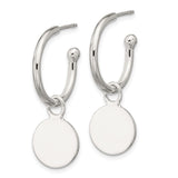 Sterling Silver Hoop Earrings with Round Disc Charm, Minimalist Lightweight Design
