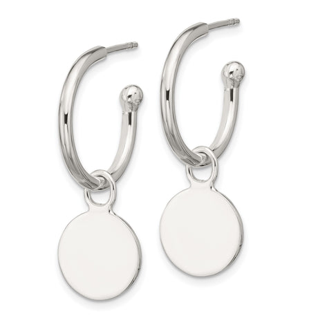 Sterling Silver Hoop Earrings with Round Disc Charm, Minimalist Lightweight Design