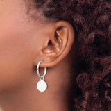 Sterling Silver Hoop Earrings with Round Disc Charm, Minimalist Lightweight Design