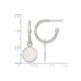 Sterling Silver Hoop Earrings with Round Disc Charm, Minimalist Lightweight Design