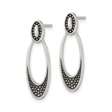 Sterling Silver Drop Earrings with Open Oval Dangle, Black Accents, Textured Dot Design