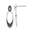 Sterling Silver Drop Earrings with Open Oval Dangle, Black Accents, Textured Dot Design