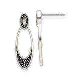 Sterling Silver Drop Earrings with Open Oval Dangle, Black Accents, Textured Dot Design
