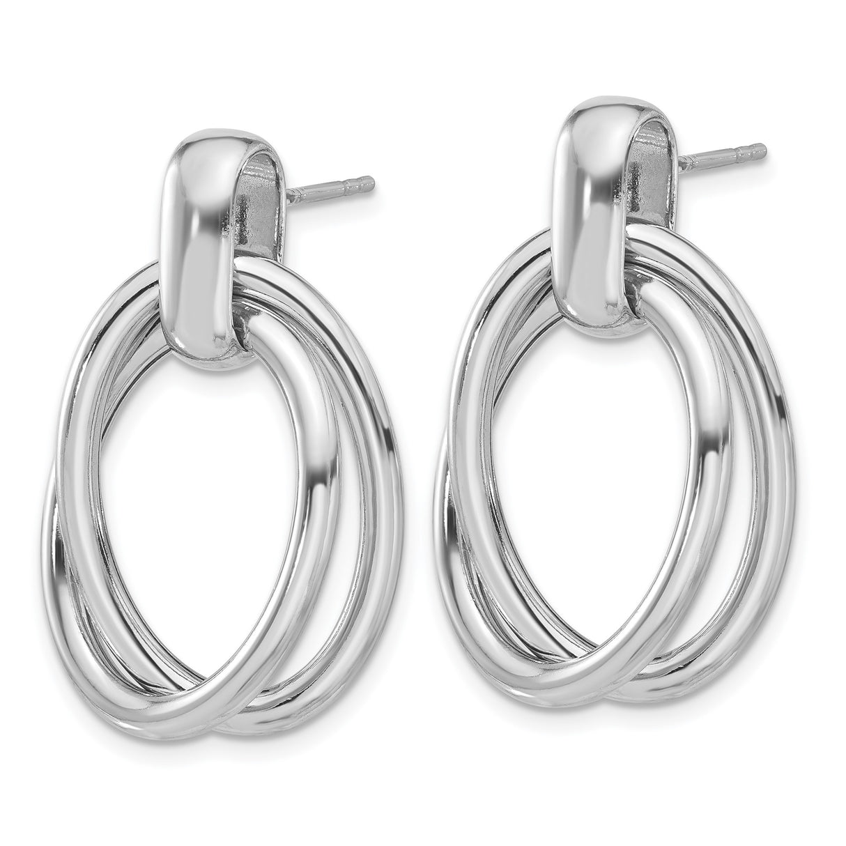 Sterling Silver Hoop Earrings, Interlocking Triple Oval Studs, Minimalist Lightweight Design