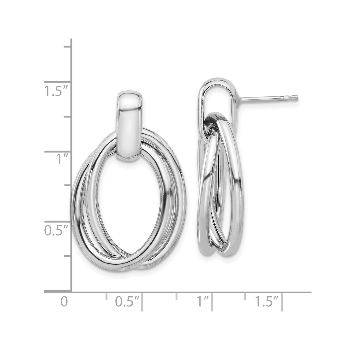 Sterling Silver Hoop Earrings, Interlocking Triple Oval Studs, Minimalist Lightweight Design