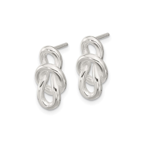 Sterling Silver Knot Stud Earrings with Intertwined Loop Design, Polished Minimalist Style