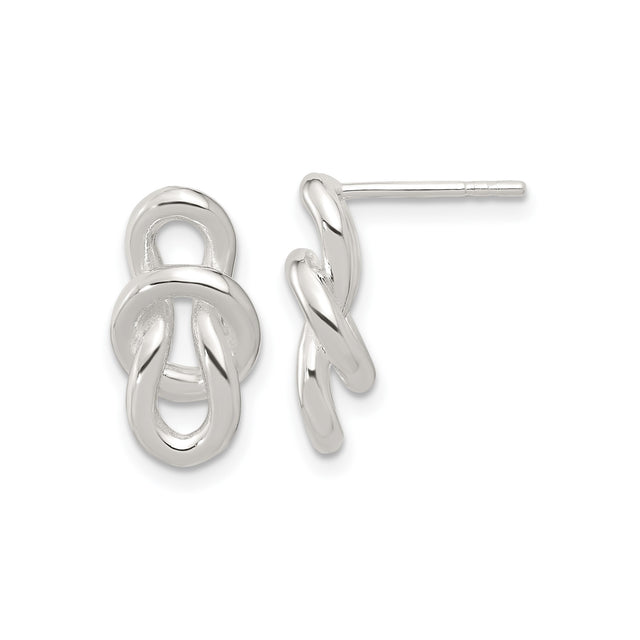 Sterling Silver Knot Stud Earrings with Intertwined Loop Design, Polished Minimalist Style
