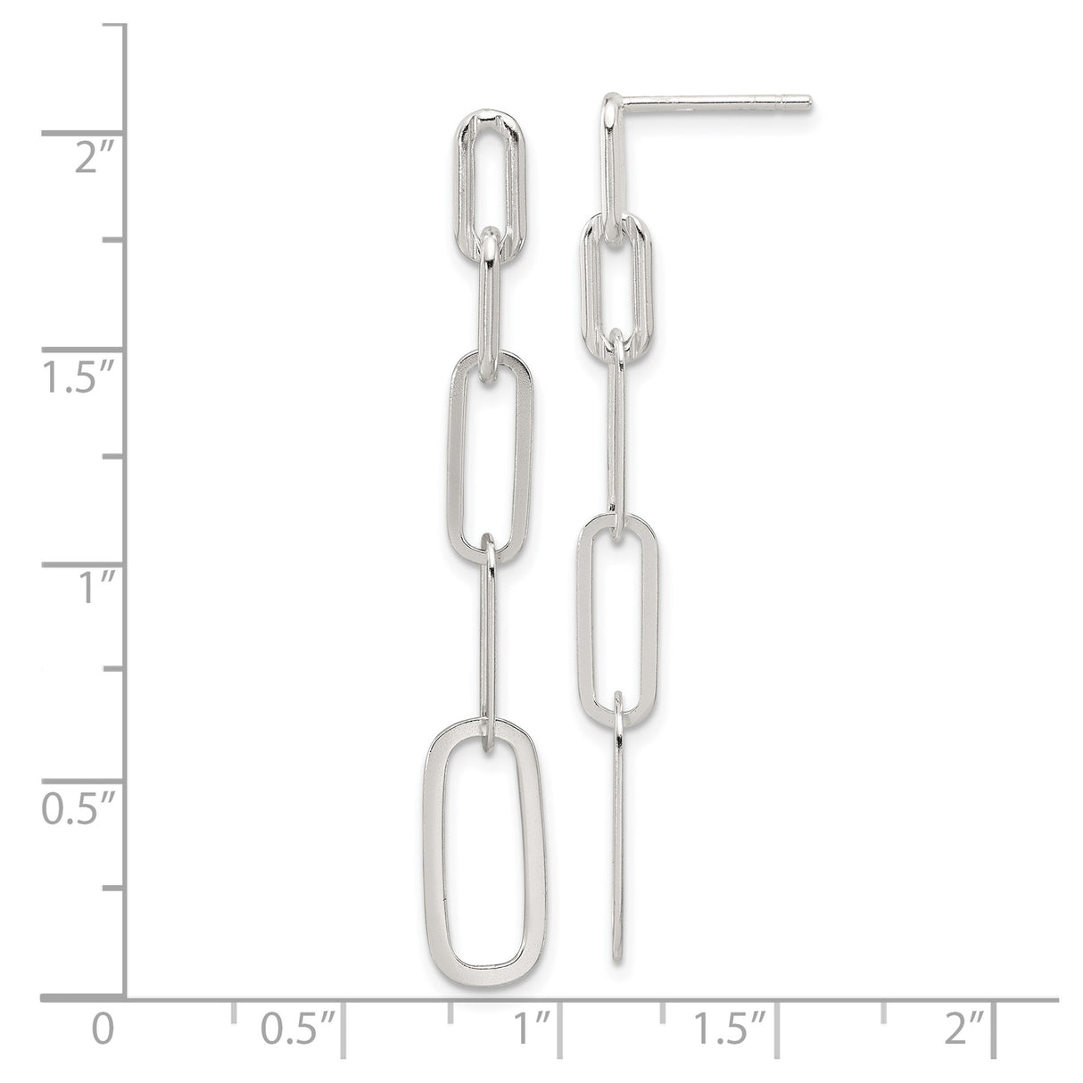 Sterling Silver Dangle Earrings, Elongated Paperclip Chain, Minimalist Drop Design for Women