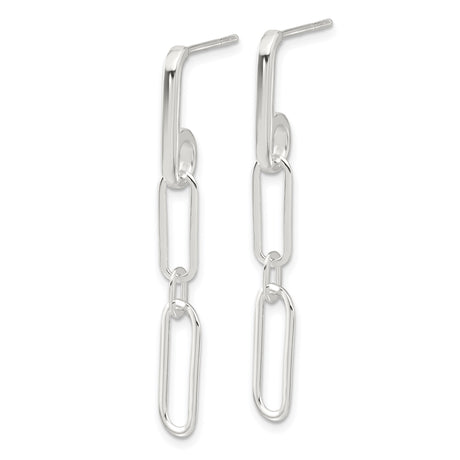 Sterling Silver Linear Drop Earrings with Paperclip Chain Design and Elongated Oval Links