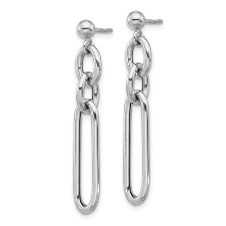 Sterling Silver Drop Earrings, Abstract Oval Link Design with Chain Accents