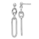 Sterling Silver Drop Earrings, Abstract Oval Link Design with Chain Accents