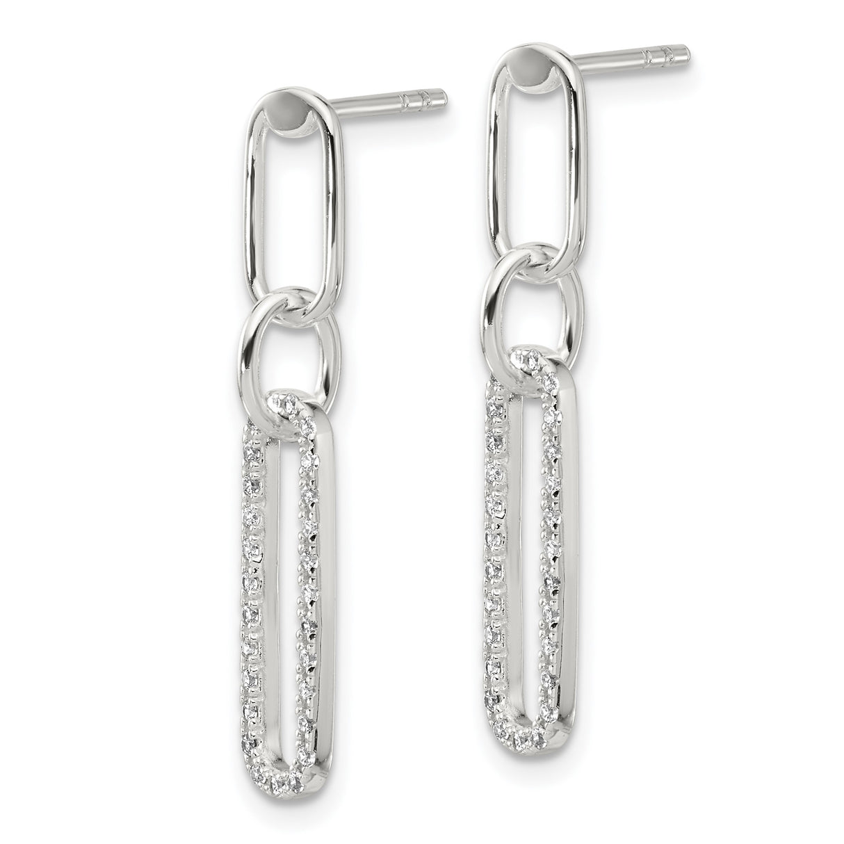 Sterling Silver Dangle Earrings with Cubic Zirconia, Open-Link Rectangular Drop Design for Women
