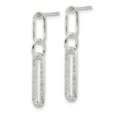 Sterling Silver Dangle Earrings with Cubic Zirconia, Open-Link Rectangular Drop Design for Women