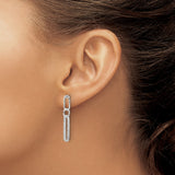 Sterling Silver Dangle Earrings with Cubic Zirconia, Open-Link Rectangular Drop Design for Women