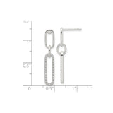 Sterling Silver Dangle Earrings with Cubic Zirconia, Open-Link Rectangular Drop Design for Women