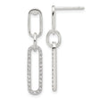 Sterling Silver Dangle Earrings with Cubic Zirconia, Open-Link Rectangular Drop Design for Women