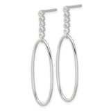 Sterling Silver Drop Earrings with Cubic Zirconia, Elongated Open Oval Design, Lightweight Minimalist Style