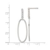 Sterling Silver Drop Earrings with Cubic Zirconia, Elongated Open Oval Design, Lightweight Minimalist Style