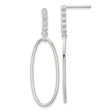 Sterling Silver Drop Earrings with Cubic Zirconia, Elongated Open Oval Design, Lightweight Minimalist Style