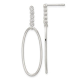 Sterling Silver Drop Earrings with Cubic Zirconia, Elongated Open Oval Design, Lightweight Minimalist Style