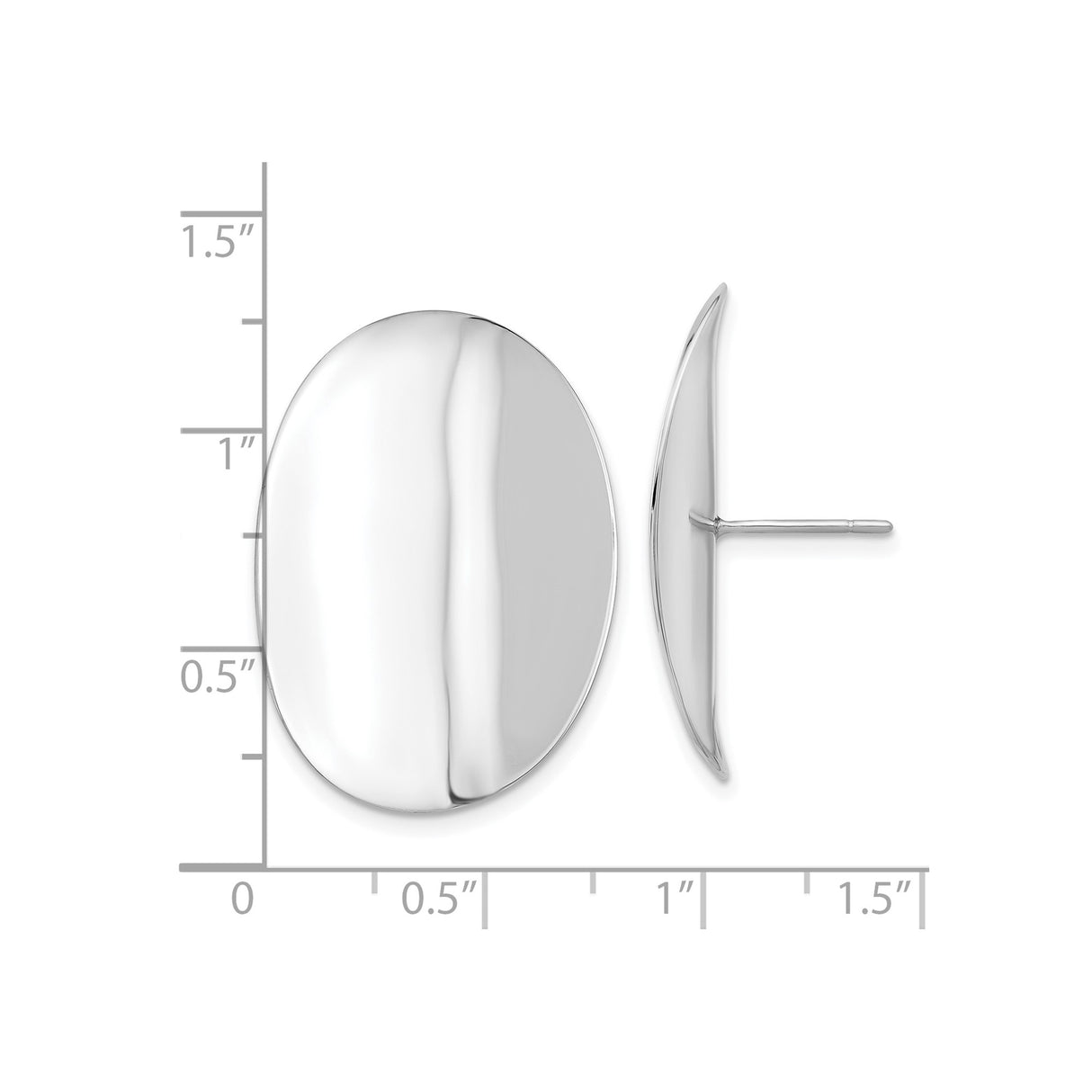 Sterling Silver Oval Stud Earrings, High Polish Concave Design, Minimalist Modern Style