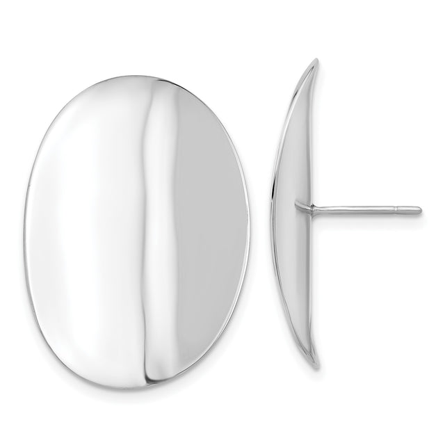 Sterling Silver Oval Stud Earrings, High Polish Concave Design, Minimalist Modern Style