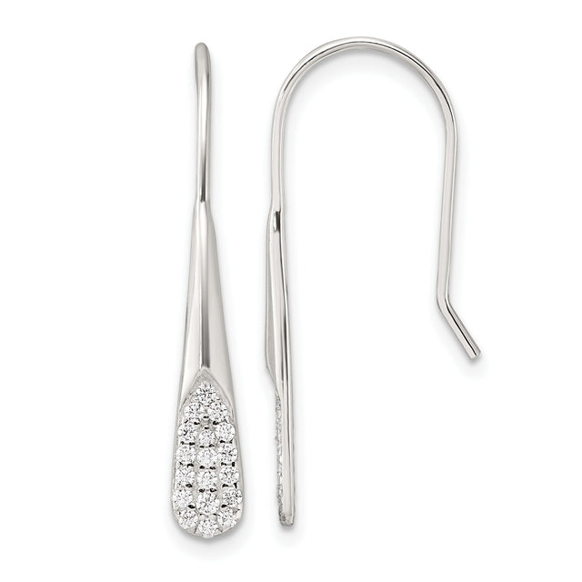 Sterling Silver Drop Earrings with Pavé-Set Cubic Zirconia, Modern Teardrop Design for Women