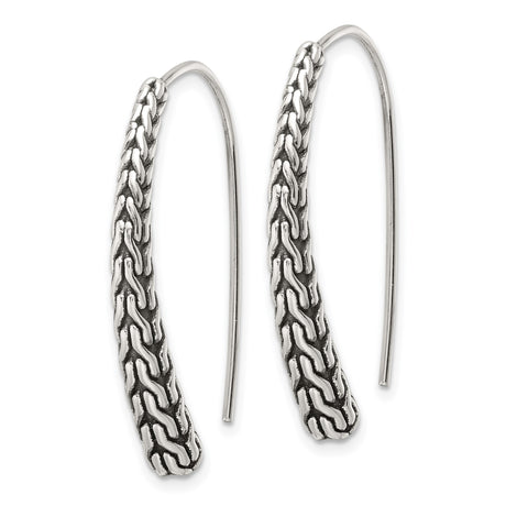 Sterling Silver Drop Earrings with Braided Chain Design and Oxidized Finish for Women