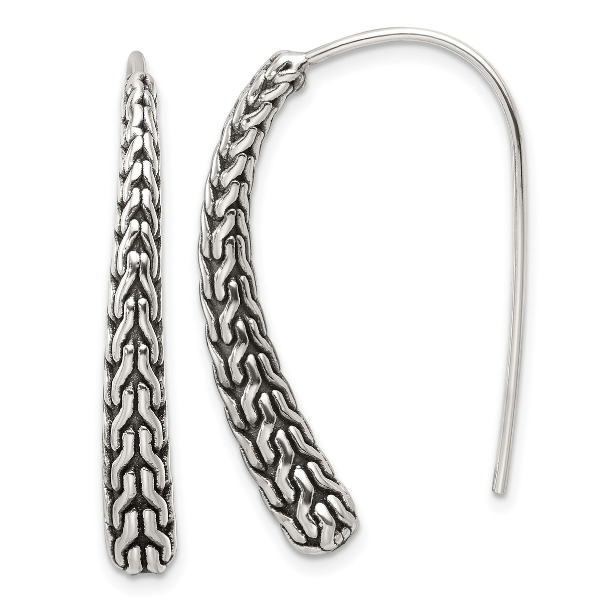 Sterling Silver Drop Earrings with Braided Chain Design and Oxidized Finish for Women