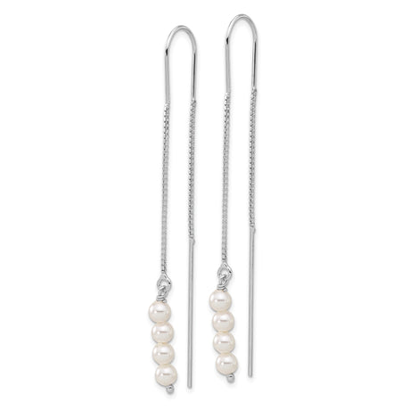 Sterling Silver Threader Earrings with Cubic Zirconia and Freshwater Pearls, Modern Drop Style