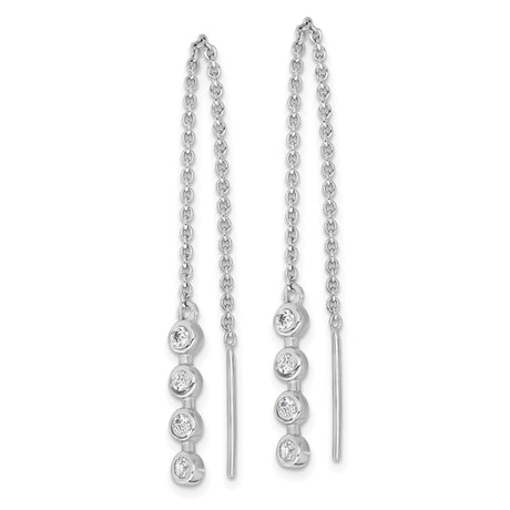 Sterling Silver Threader Earrings with Cubic Zirconia, Minimalist Linear Drop Design