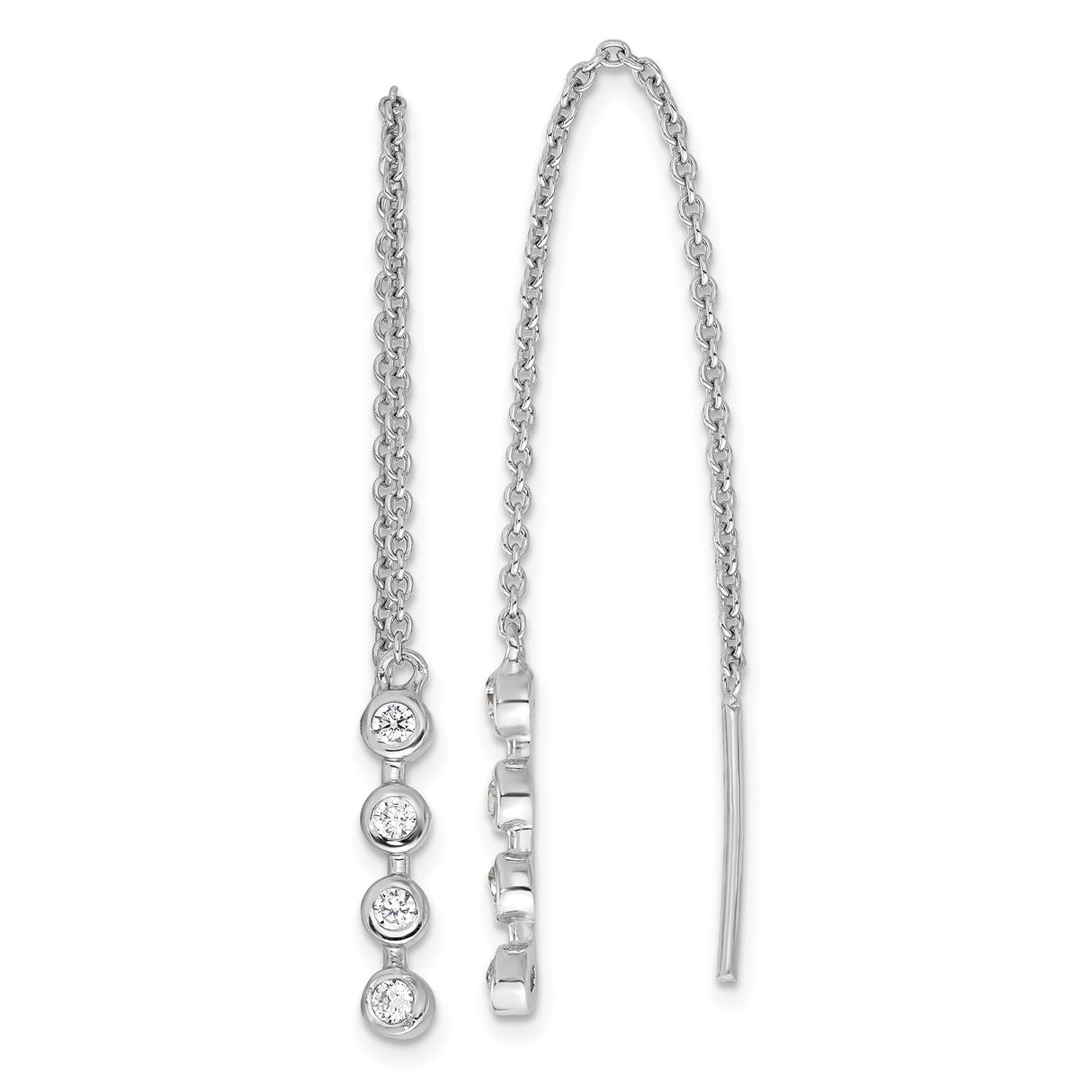 Sterling Silver Threader Earrings with Cubic Zirconia, Minimalist Linear Drop Design