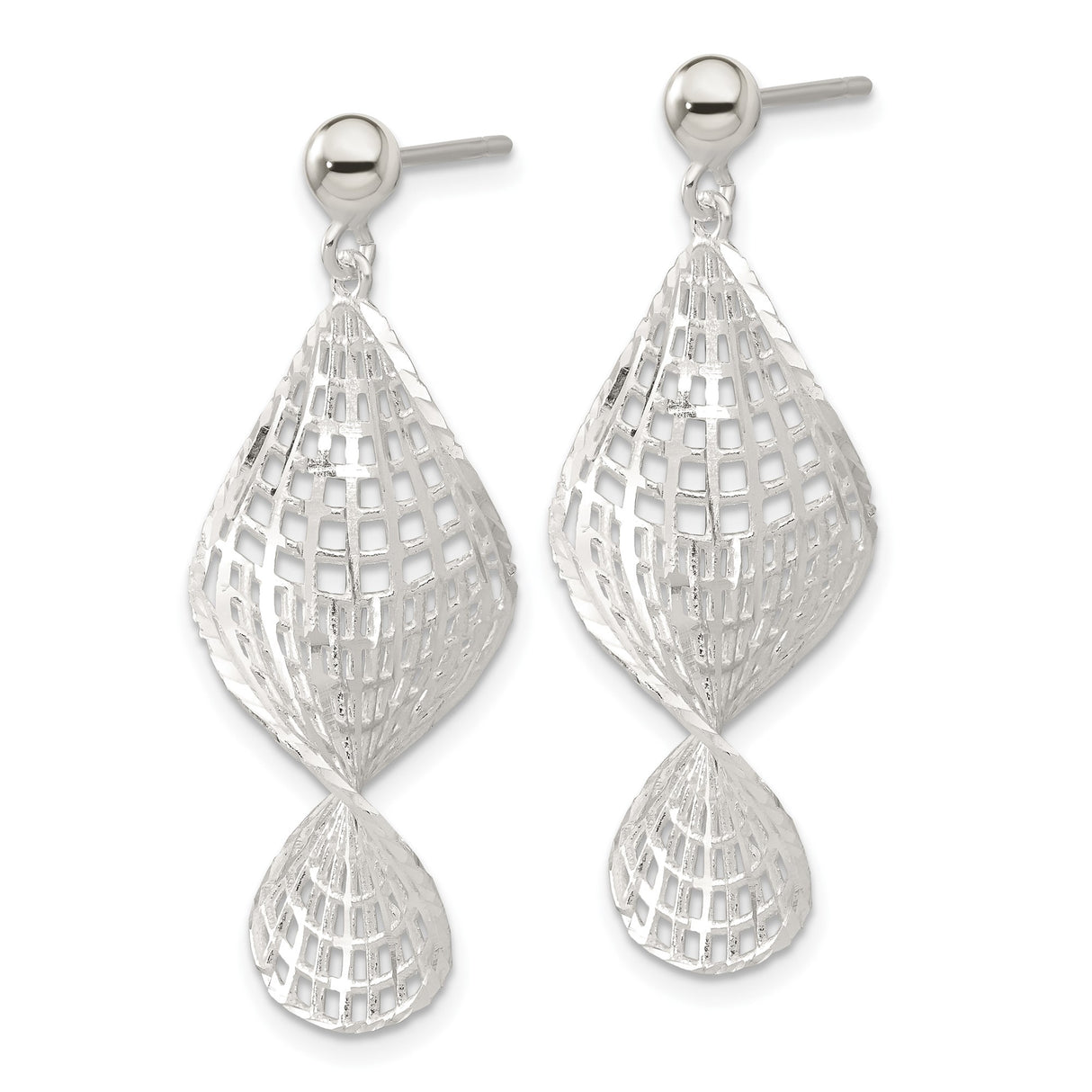 Sterling Silver Dangle Earrings with Open Lattice and Twisted Geometric Design
